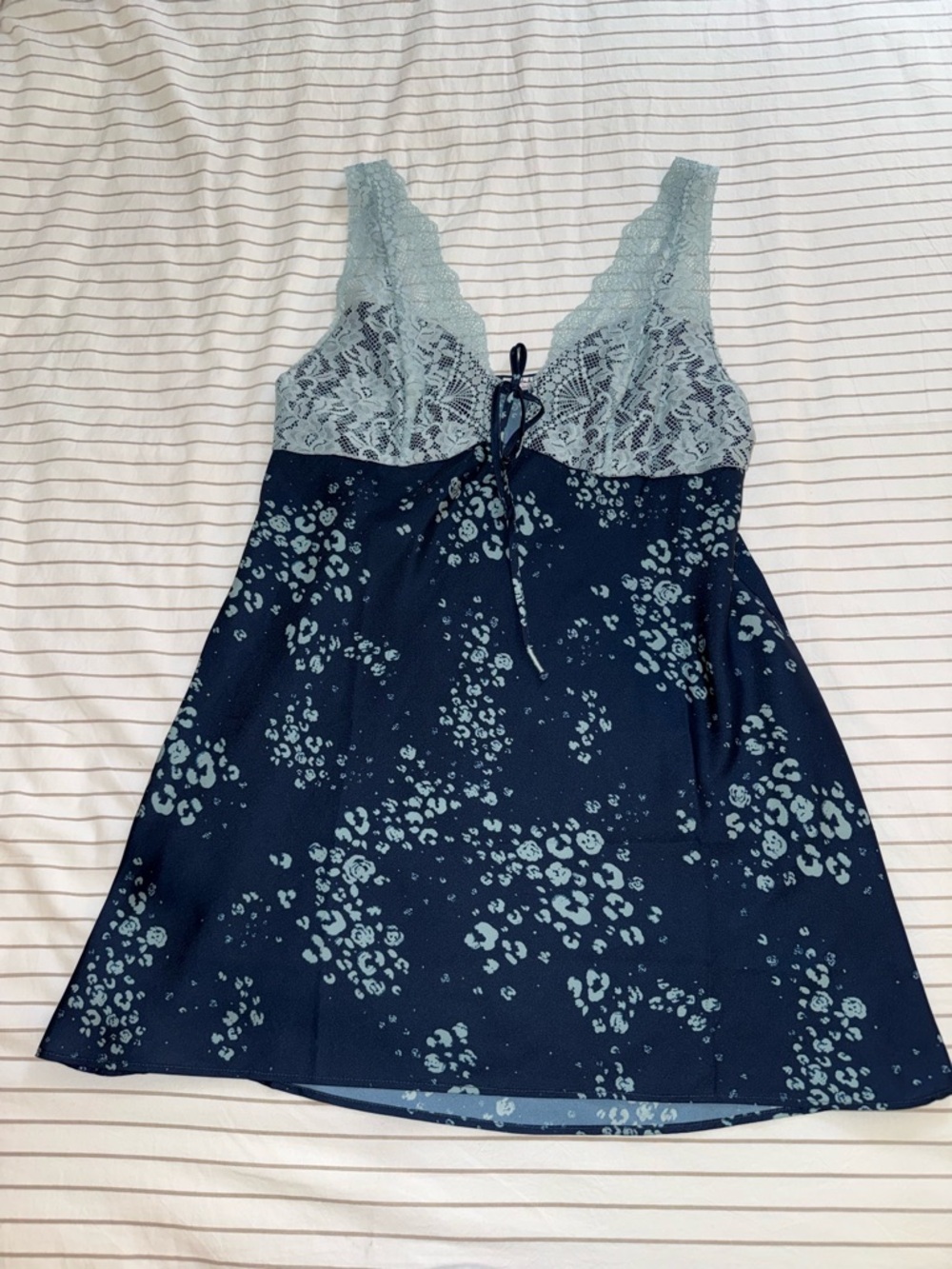 Free People Navy Dress with Light Blue Lace & Floral Print